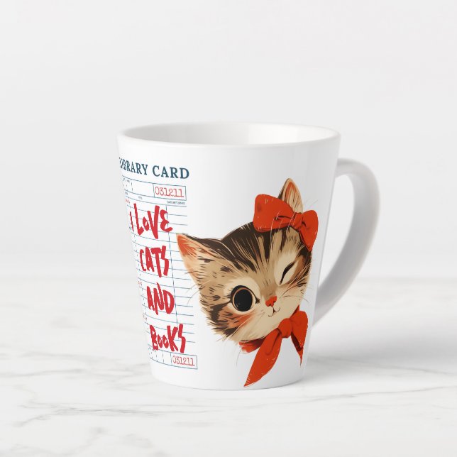 Caneca De Café Latte Eu Amo Gatos e Livros (Ângulo direito)