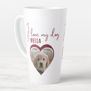 Caneca De Café Latte Eu amo meu cachorro Foto Nome do Pet Coração Verme