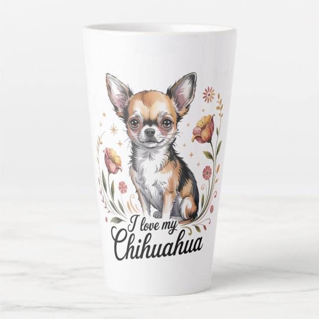 Caneca De Café Latte Eu amo meu chihuahua  (Frente)