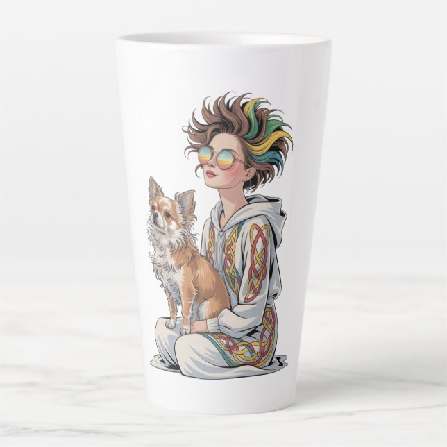 Caneca De Café Latte eu amo meu chihuahua (Frente)