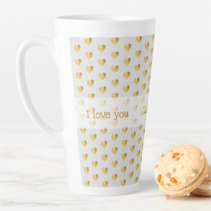 Caneca De Café Latte Eu amo você - Corações de Folha Dourada Grunge Mod
