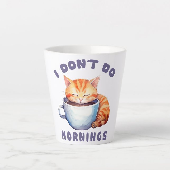 Caneca De Café Latte Eu não faço manhãs - Gato Laranja Bonito com Café (Frente)