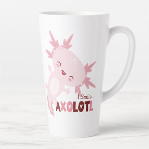 Caneca De Café Latte Eu Sorrio Muito Kawaii Axolotl Personalizado