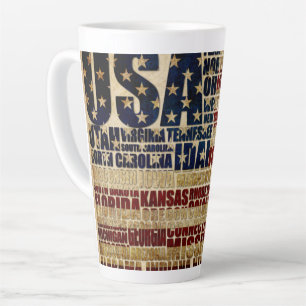 Caneca De Café Latte EUA e seus estados federais em estrelas e listras