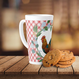 Caneca De Café Latte Eucalyptus Wreath & Rooster Farmhouse