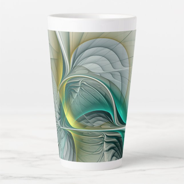 Caneca De Café Latte Evolução Fractal, Turquesa Ouro (Frente)