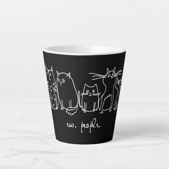 Caneca De Café Latte Ew, Pessoas Engraçadas, Amantes De Gato (Frente)