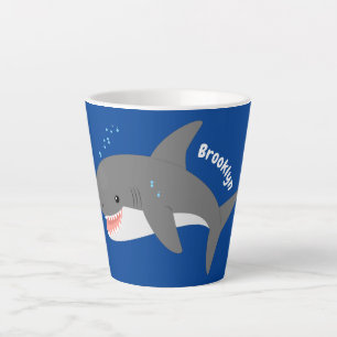 Caneca De Café Latte Excelente de desenho animado branco de tubarão fel