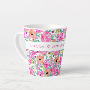 Caneca De Café Latte Excelente Vovó Sobre Cor-De-Rosa Rosa Verde