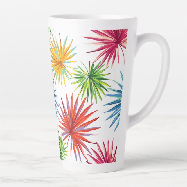 Caneca De Café Latte Explosão de Palma Abstrata Colorida (Direita)