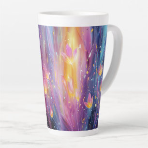 Caneca De Café Latte Explosão floral luminosa abstrata