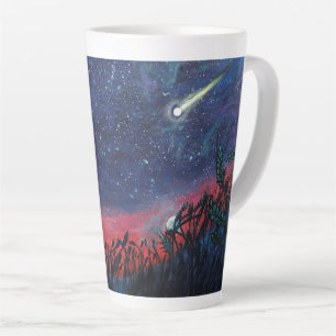 Caneca De Café Latte Faça um desejo em uma imagem estelar fotografada