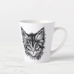 Caneca De Café Latte Face de Kitten Preta e Branca