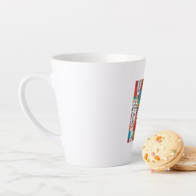 Caneca De Café Latte Faces de Abstrato vibrantes - Arte de Linha Contem (In Situ)