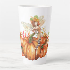Caneca De Café Latte Fada de Floresta de Aquarela e Buquê de Abóbora de