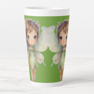 Caneca De Café Latte Fada Encantada da Floresta: Sprite verde pastel
