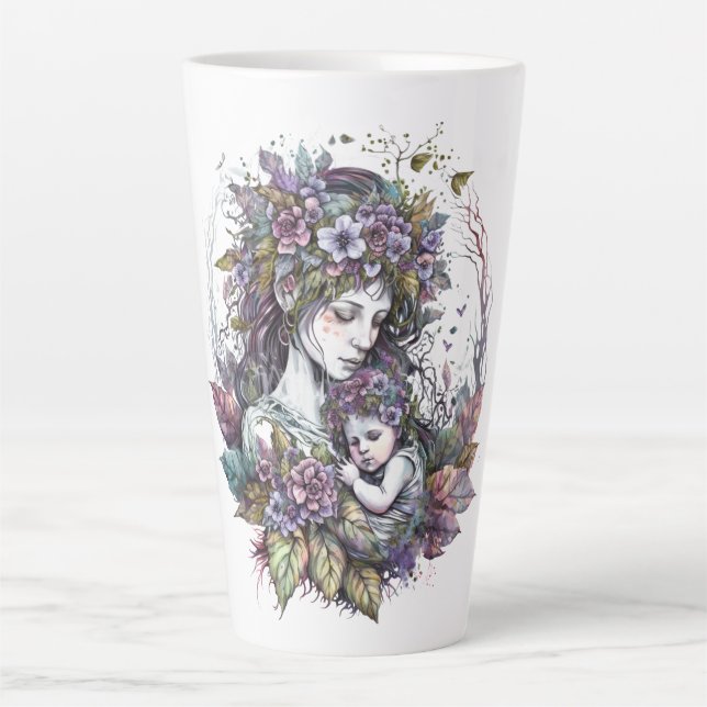 Caneca De Café Latte Fada-mãe e criança - Lata-lama (Frente)