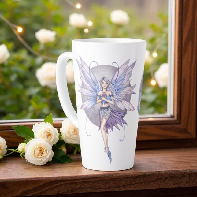 Caneca De Café Latte Fadas da Lua Azul e Roxo Periwinkle (Criador carregado)