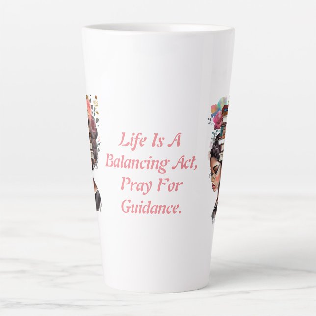 Caneca De Café Latte Faith Cote - Garota Com Livros Na Cabeça (Criador carregado)