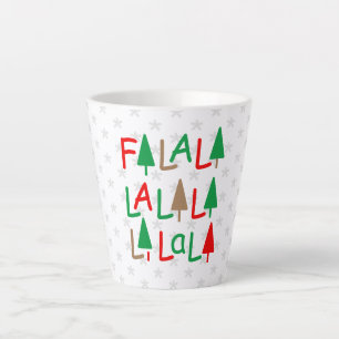 Caneca De Café Latte Falalalala... Flocos de neve verde-vermelhos latin