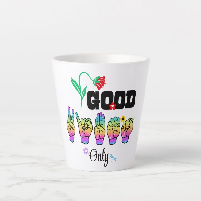 Caneca De Café Latte Fale Amor. Agite Boas Vibrações (Frente)