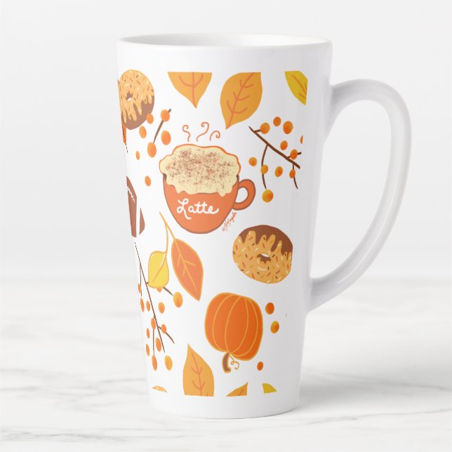 Caneca De Café Latte Fall Deixa Futebol e Pumpkin Spice Patterno (Direita)