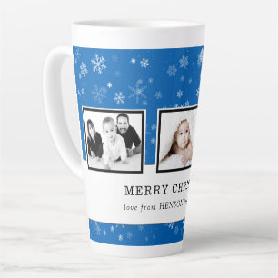 Caneca De Café Latte Família Blue Snowflake de Colagem de Fotos de Nat