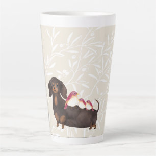 Caneca De Café Latte Família Dachshund e Birds
