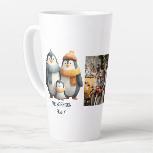 Caneca De Café Latte Família de Pinguins de Inverno Aconchegante