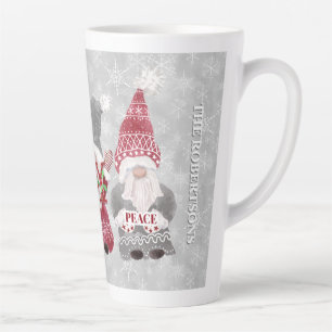 Caneca De Café Latte Família Gnomo Natal Floco de Neve Cinza Vermelha A