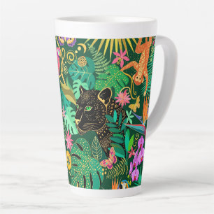 Caneca De Café Latte Fantasia Exótica Surreal da Selva