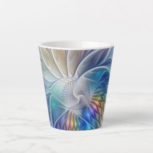 Caneca De Café Latte Fantasia Floral, Flor Abstracta Colorida Fractal