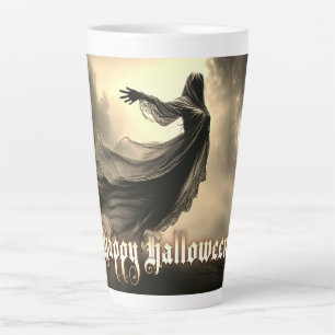 Caneca De Café Latte Fantasma Feminino Negro no Inferno - Halloween