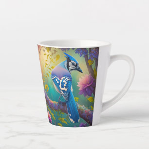 Caneca De Café Latte Fantasy Birds Blue Jay