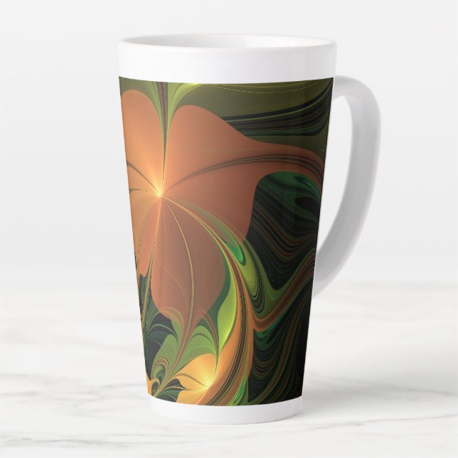 Caneca De Café Latte Fantasy Plant Abstrato Green Rust Brown Fractal (Ângulo direito)