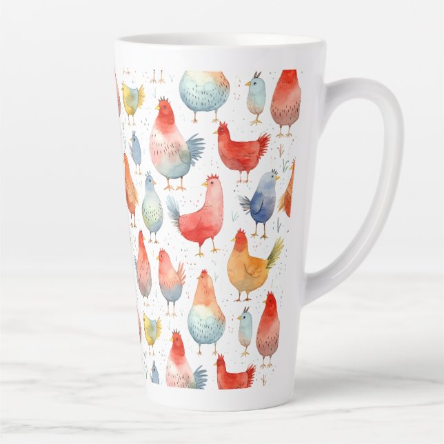 Caneca De Café Latte Farmhouse Chickens (Direita)