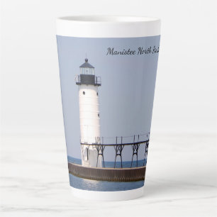 Caneca De Café Latte Farol da Cabeça do Pier Norte de Manistee