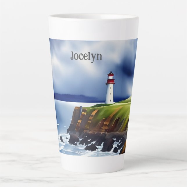 Caneca De Café Latte Farol na Aquecedora Personalizada (Frente)