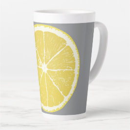 Caneca De Café Latte Fatia de Limão Minimalista em Caneca de Latte Cinz