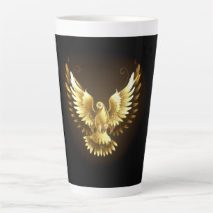 Caneca De Café Latte Faux Gold Foil Peace Dove em Preto