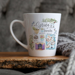 Caneca De Café Latte Favoritos da Primavera Elegantes Ilustração Aqua