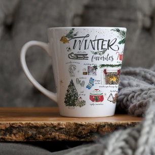 Caneca De Café Latte Favoritos de Inverno da Moda Ilustrações em Aqua