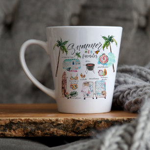 Caneca De Café Latte Favoritos Trendy Summer Ilustração de Aquarela
