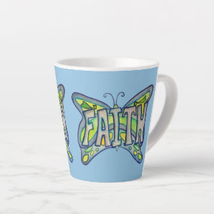 Caneca De Café Latte Fé Arte Azul Borboleta Asas Café