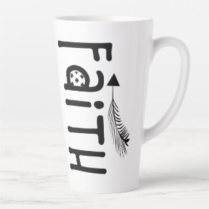 Caneca De Café Latte Fé Inspiracional, Preto e Branco, Tribal