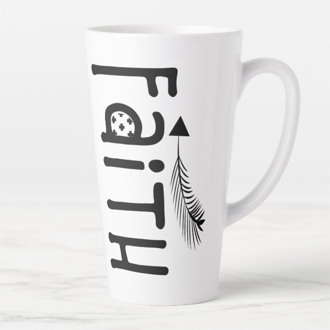 Caneca De Café Latte Fé Inspiradora Tribal Preto e Branco (Direita)