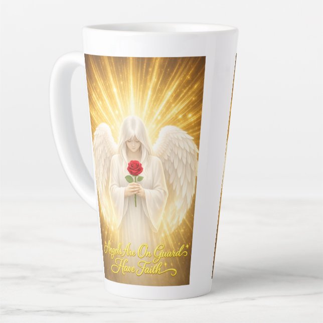 Caneca De Café Latte FéAngélicaCoraçãoDourado (Ângulo esquerdo)