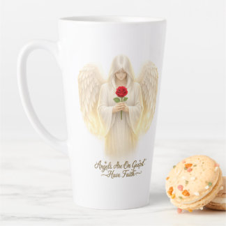 Caneca De Café Latte FéAngélicaCoraçãoDourado