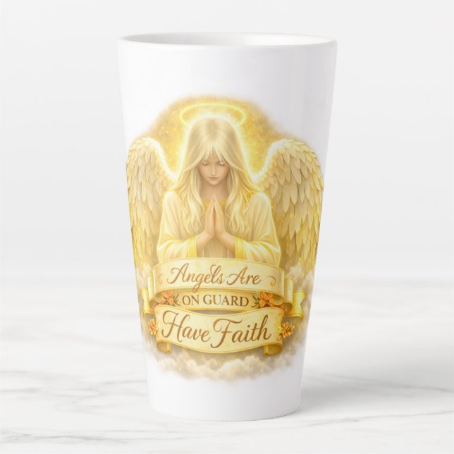 Caneca De Café Latte FéAngélicaCoraçãoDourado (Frente)