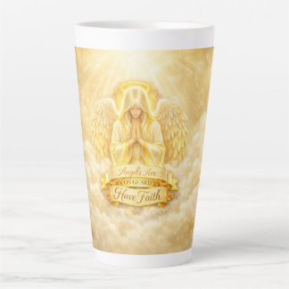Caneca De Café Latte FéAngélicaCoraçãoDourado